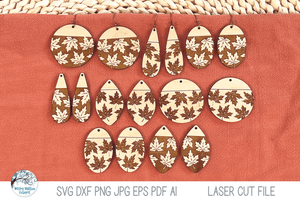 Fall Leaf Earring Bundle SVG File for Laser Cutter Wispy Willow Designs Company