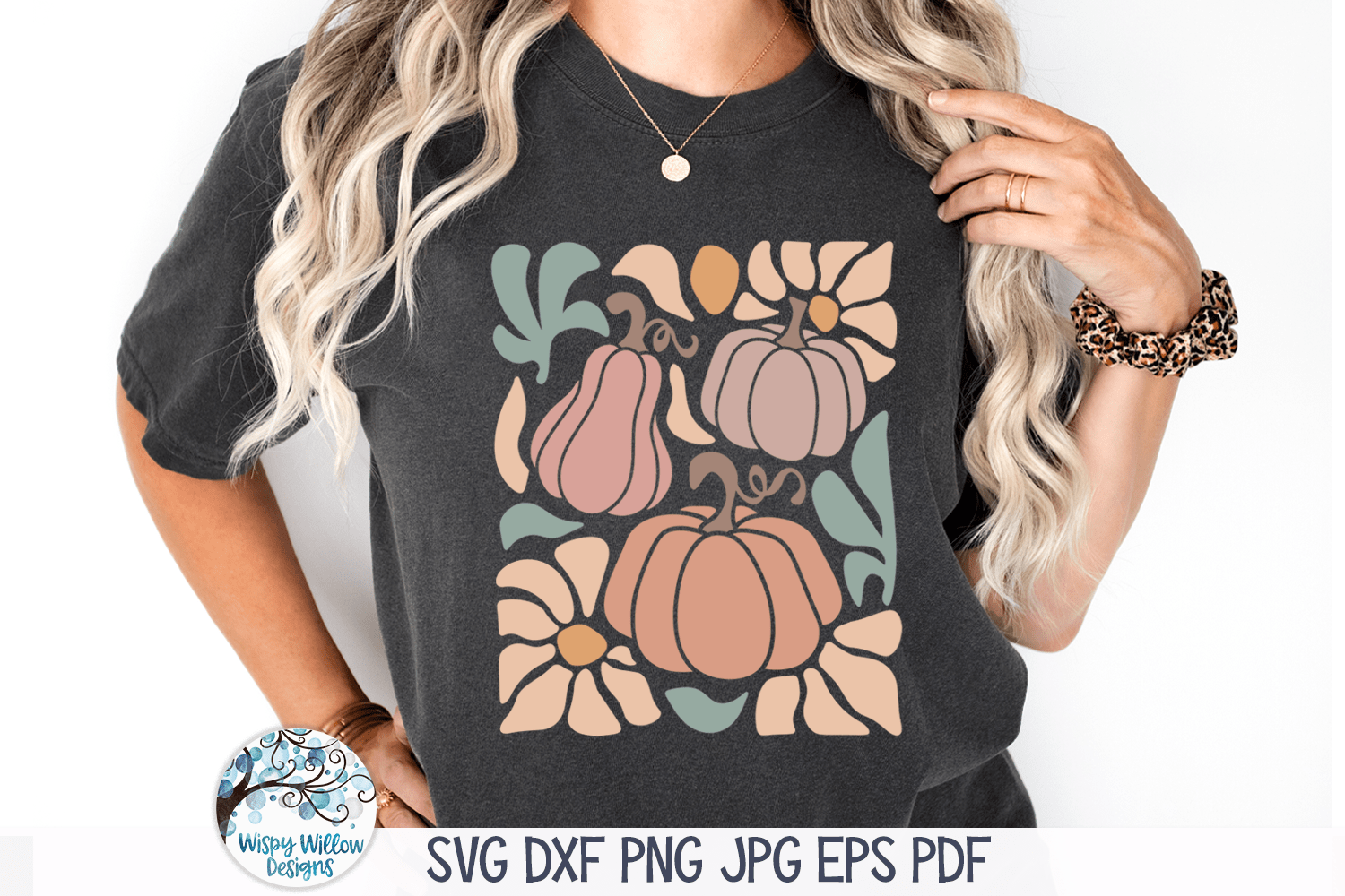 Fall Pumpkins with Flowers SVG | Abstract Retro Art Wispy Willow Designs Company