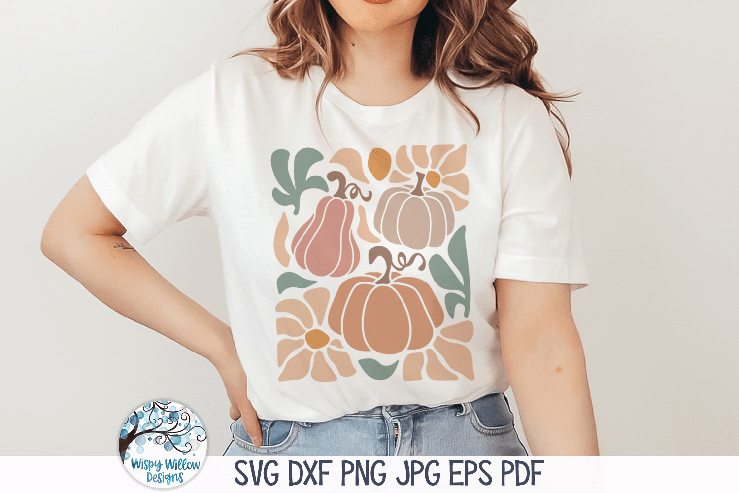 Fall Pumpkins with Flowers SVG | Abstract Retro Art Wispy Willow Designs Company