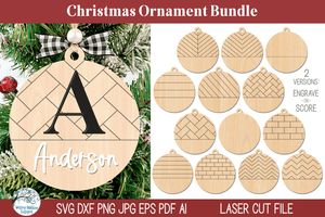 Farmhouse Christmas Ornament SVG File Bundle for Laser Cutter Wispy Willow Designs Company