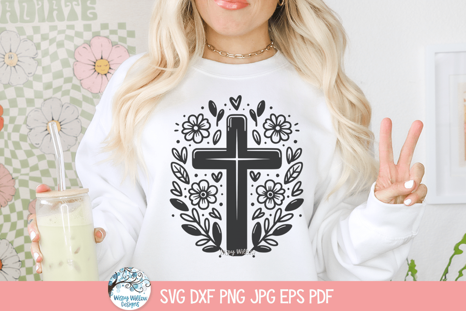 Floral Cross SVG | Modern Christian Graphic Design Wispy Willow Designs Company