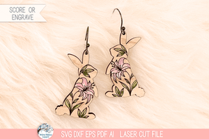 Floral Easter Bunny Earring SVG File for Laser Cutter Wispy Willow Designs Company