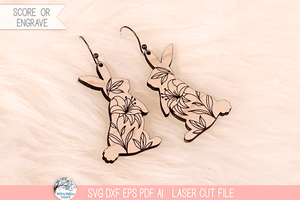 Floral Easter Bunny Earring SVG File for Laser Cutter Wispy Willow Designs Company