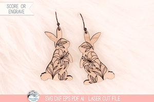 Floral Easter Bunny Earring SVG File for Laser Cutter Wispy Willow Designs Company