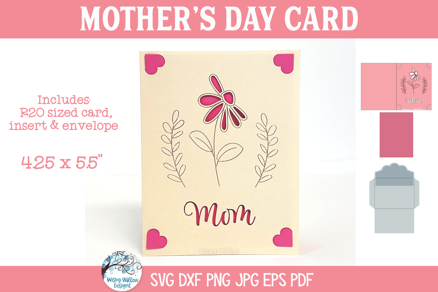 Floral Mother's Day Card SVG | Elegant Daisy Flower Mom Card Wispy Willow Designs Company