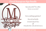 Floral Split Monogram Letter Sign Bundle - Personalized Name SVG File for Laser Cutter Wispy Willow Designs Company