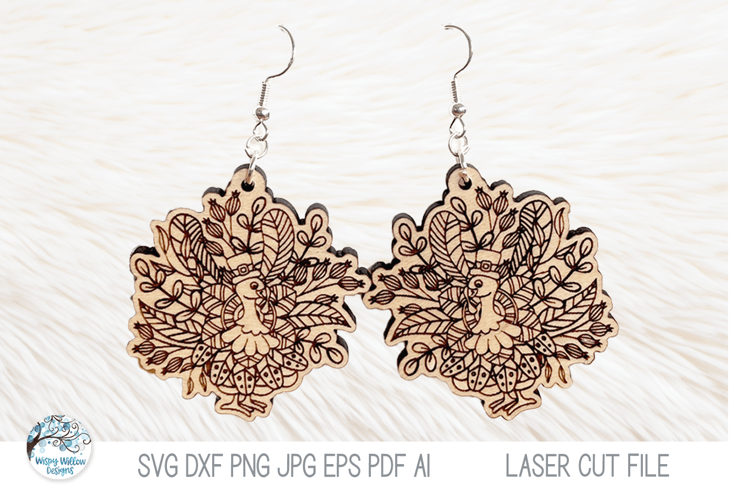 Floral Thanksgiving Turkey Earring File for Glowforge Laser Wispy Willow Designs Company