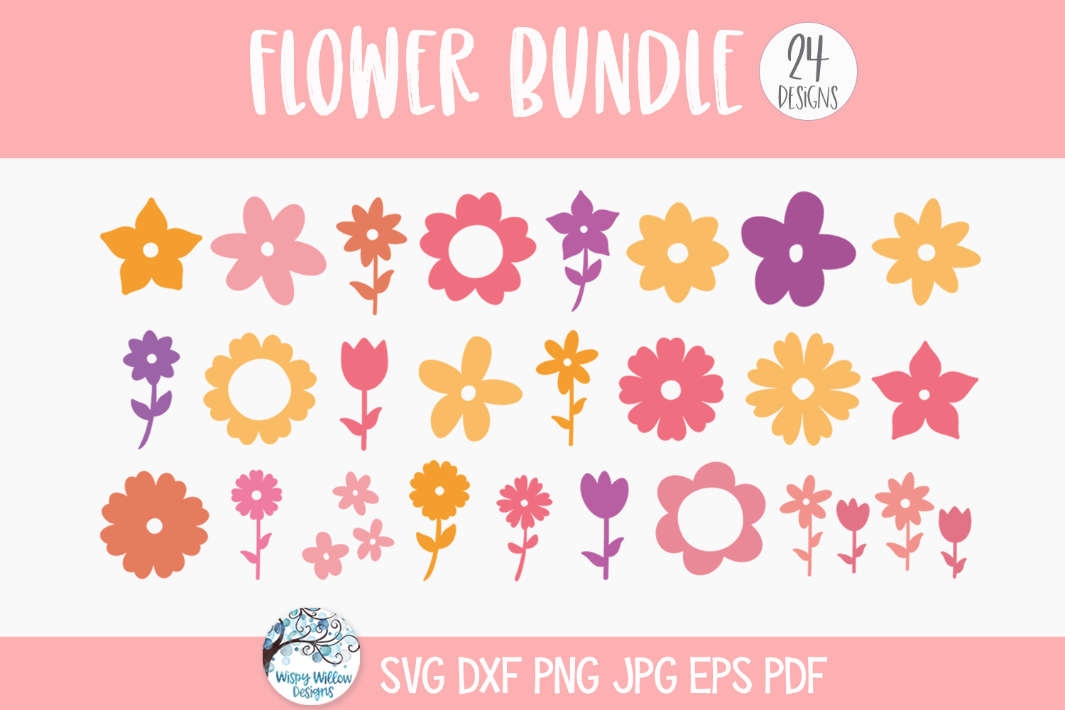 Flower Bundle SVG | Floral Silhouette ClipArt Wispy Willow Designs Company