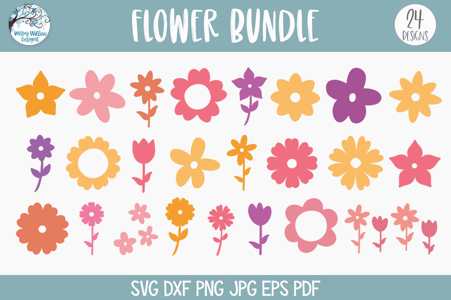 Flower Bundle SVG | Floral Silhouette ClipArt Wispy Willow Designs Company