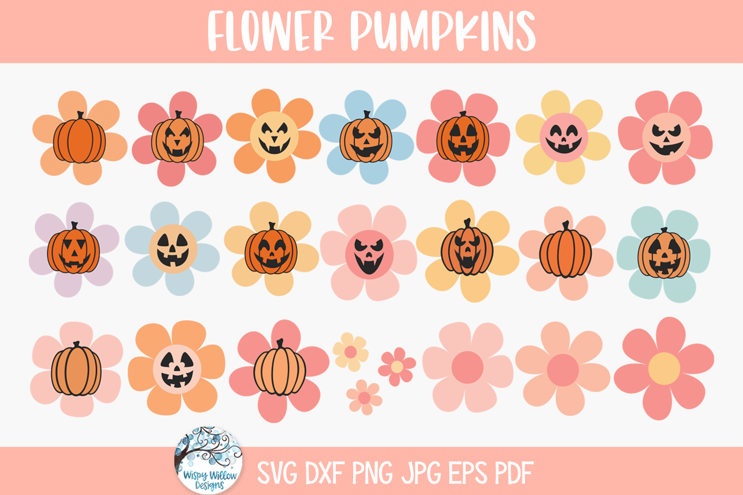 Flower Pumpkin SVG Bundle | Festive Fall Collection Wispy Willow Designs Company