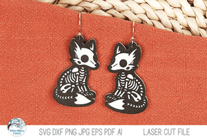 Fox Skeleton Halloween Earring SVG File for Laser Wispy Willow Designs Company