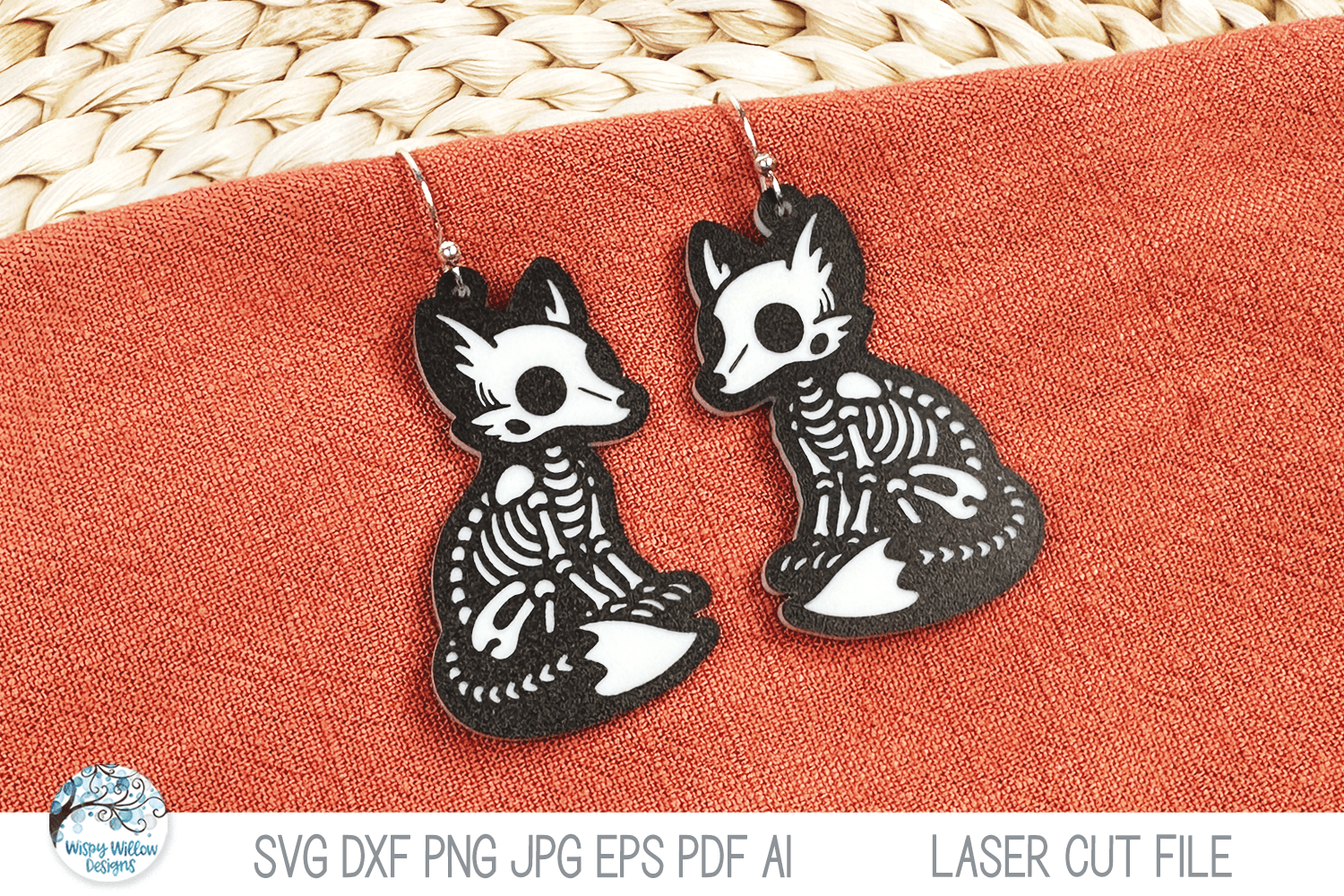 Fox Skeleton Halloween Earring SVG File for Laser Wispy Willow Designs Company