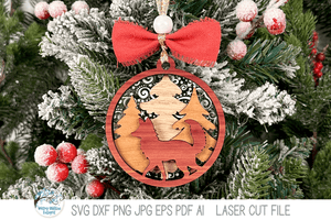 Fox Woodland Animal Christmas Ornament SVG for Laser Cutter Wispy Willow Designs Company