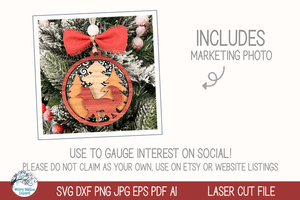 Fox Woodland Animal Christmas Ornament SVG for Laser Cutter Wispy Willow Designs Company