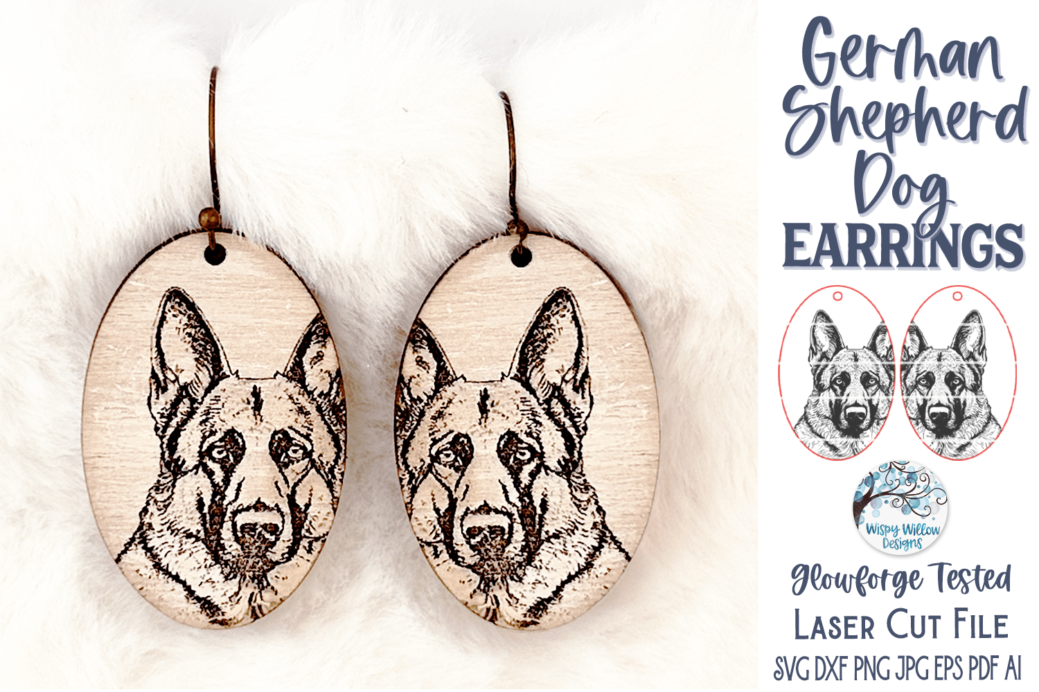 German Shepherd Dog Earring File for Glowforge or Laser Cutter Wispy Willow Designs Company