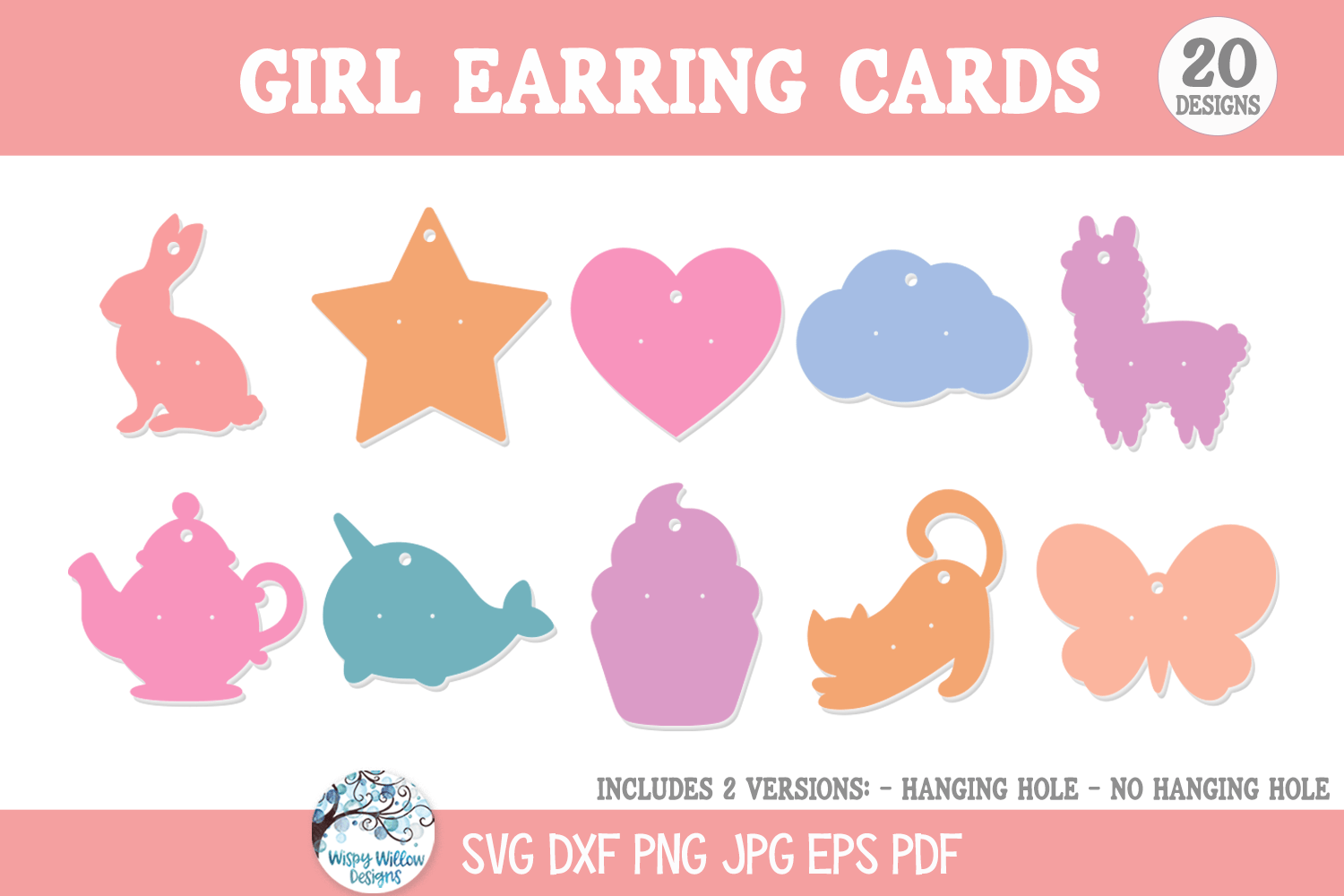 Girl Earring Cards SVG Bundle | Cute Jewelry Display Card Template Wispy Willow Designs Company