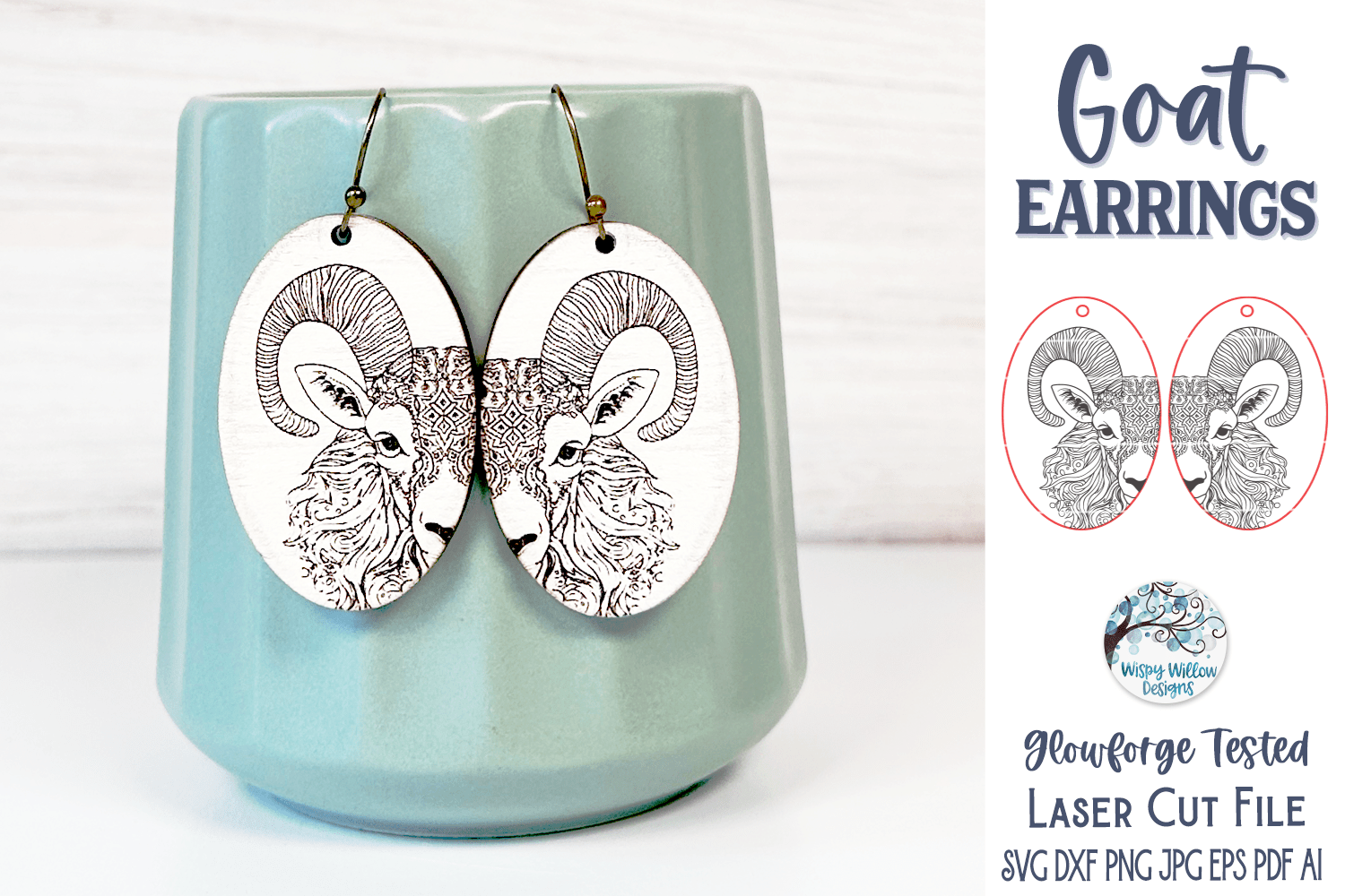 Goat Earrings SVG File for Glowforge or Laser Cutter Wispy Willow Designs Company