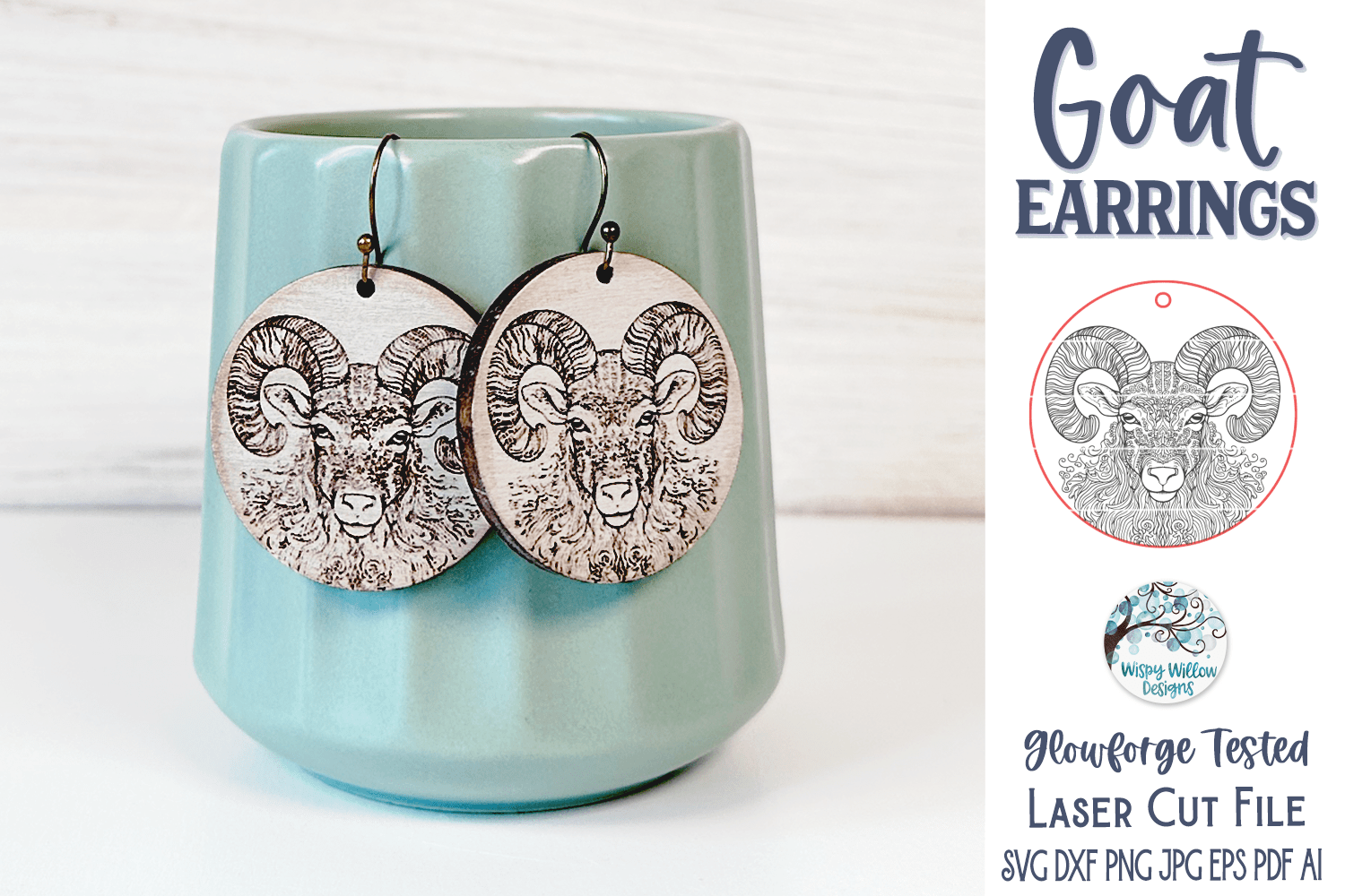 Goat Earrings SVG File for Glowforge or Laser Cutter Wispy Willow Designs Company