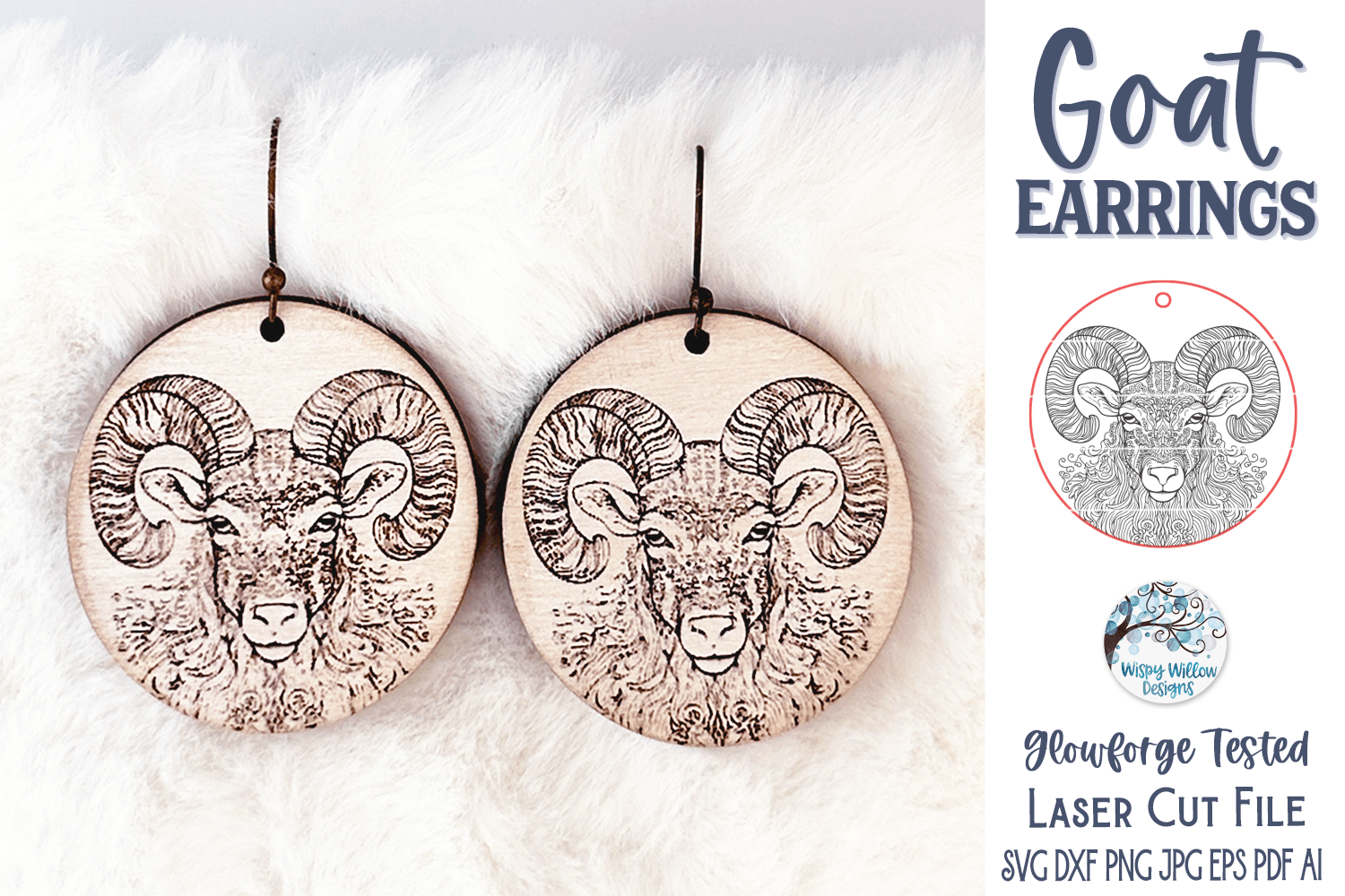 Goat Earrings SVG File for Glowforge or Laser Cutter Wispy Willow Designs Company