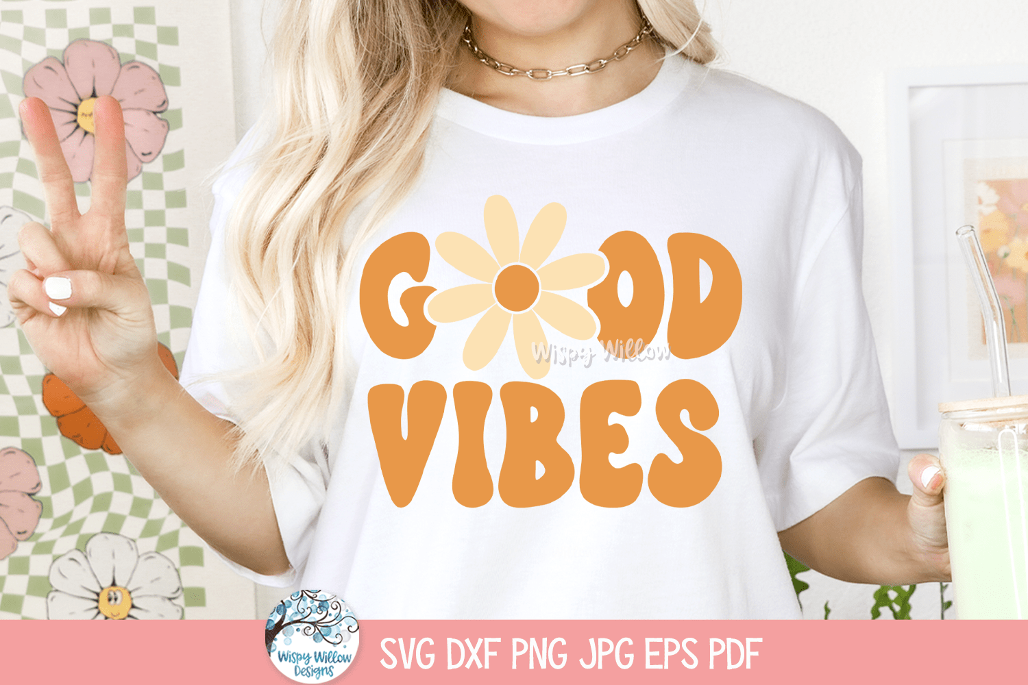 Good Vibes SVG | Positive Quote Illustration Wispy Willow Designs Company