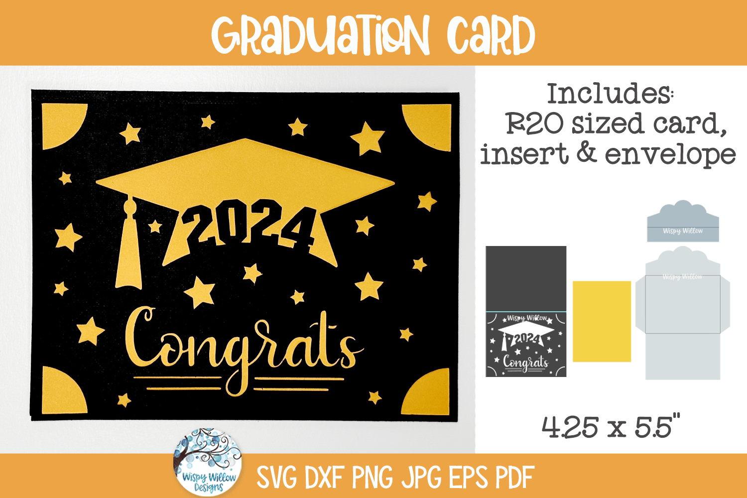 Graduation Card SVG | Papercut R20 Card and Envelope Greetings Design Wispy Willow Designs Company