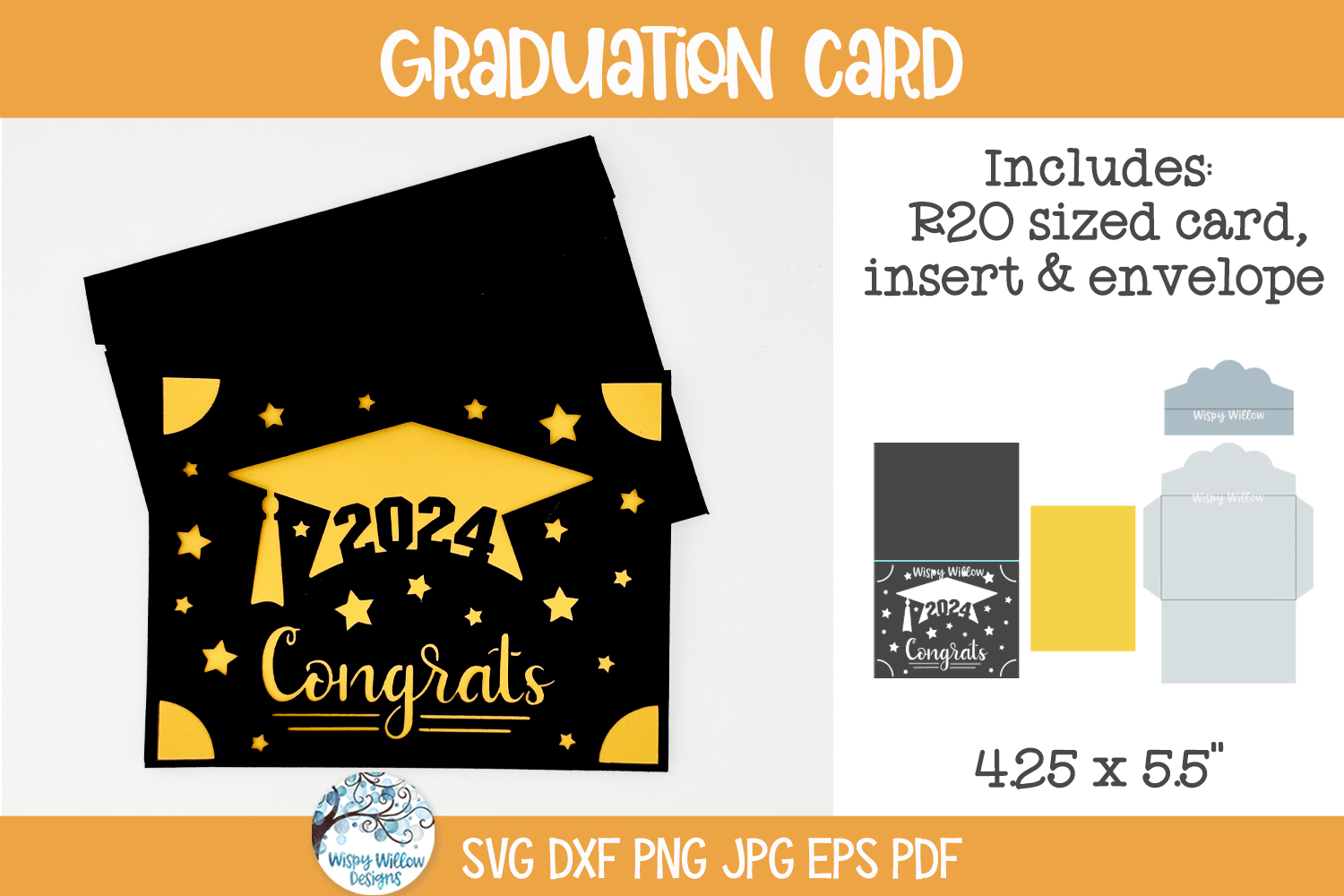 Graduation Card SVG | Papercut R20 Card and Envelope Greetings Design Wispy Willow Designs Company