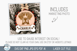 Great Dane Dog Christmas Ornament SVG File for Laser Cutter Wispy Willow Designs Company