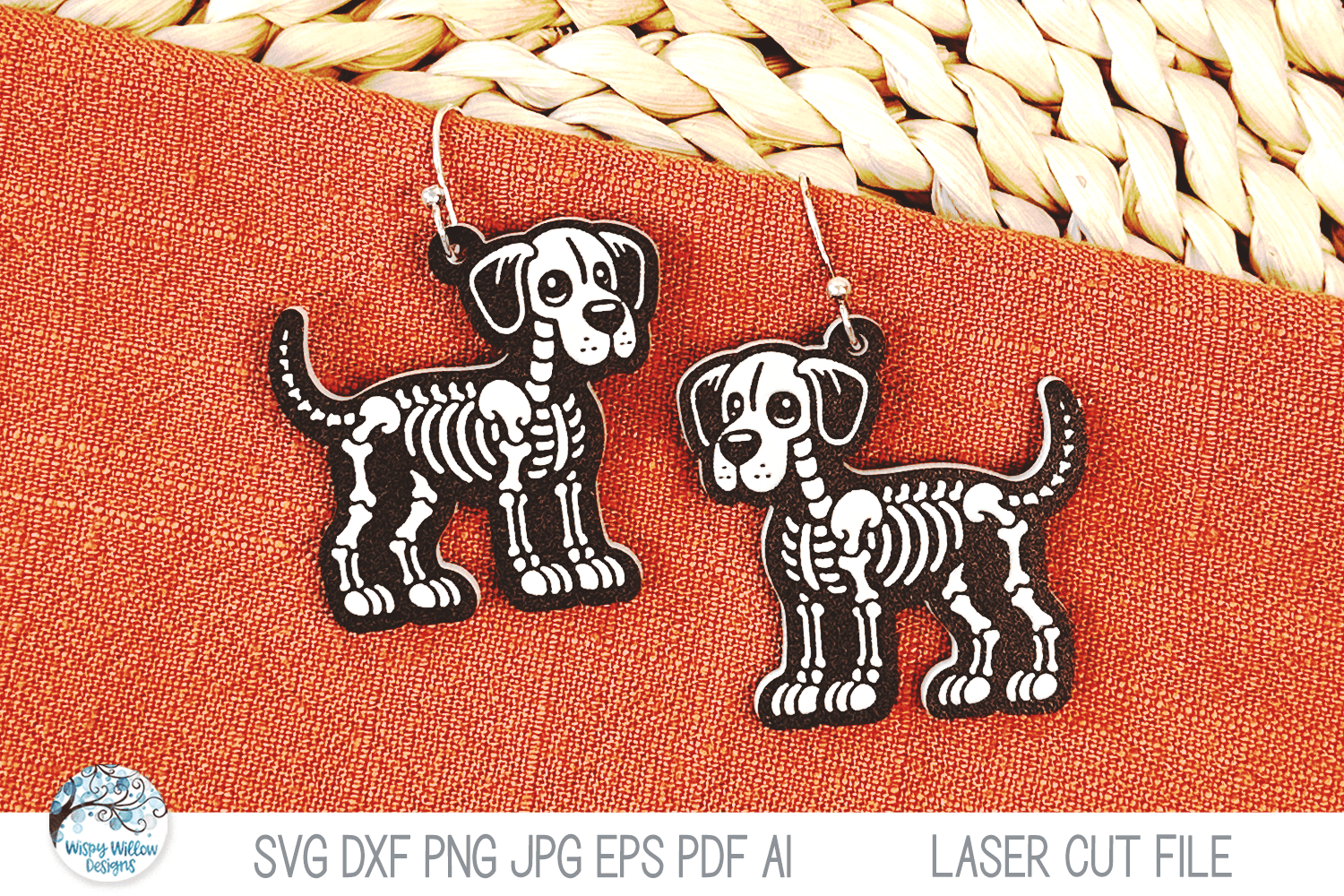 Great Dane Dog Skeleton Halloween Earring SVG File for Laser Wispy Willow Designs Company