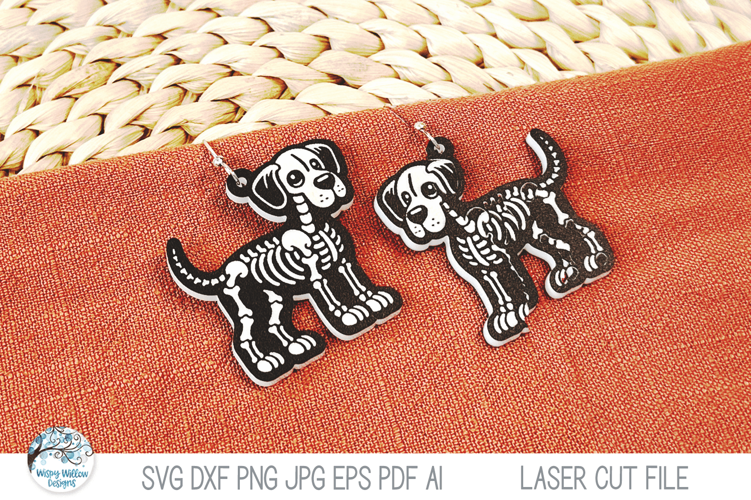 Great Dane Dog Skeleton Halloween Earring SVG File for Laser Wispy Willow Designs Company