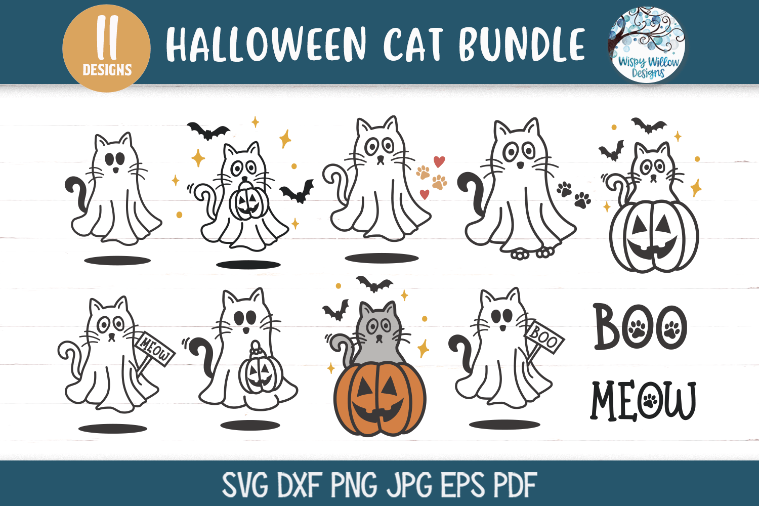 Halloween Cat SVG Bundle | Ghost Pet Animals Wispy Willow Designs Company