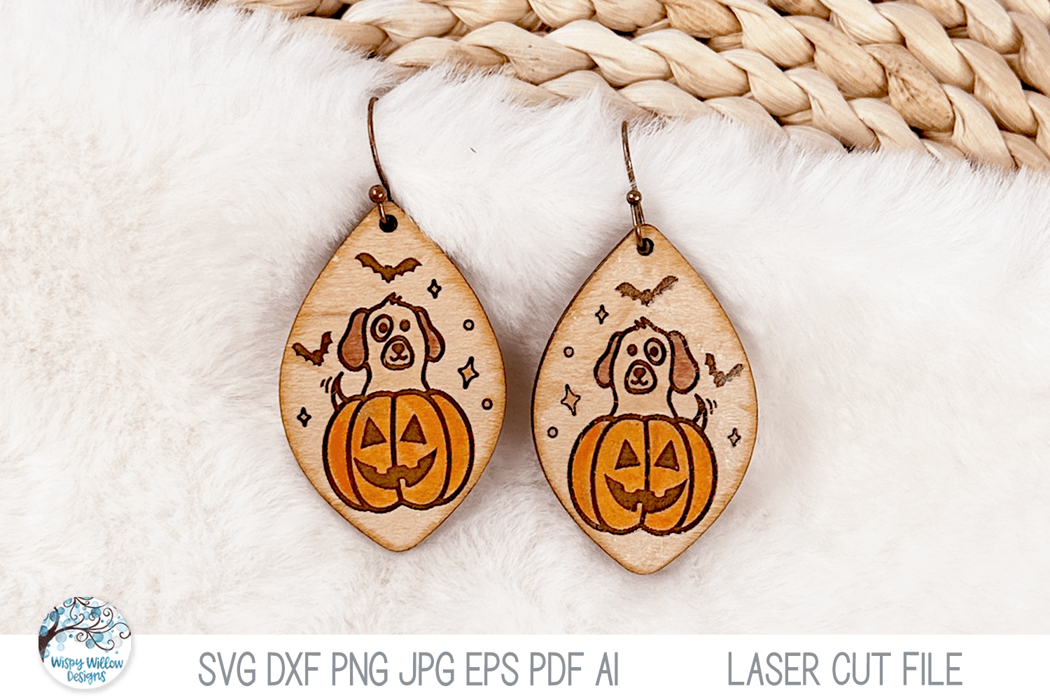 Halloween Dog Earring SVG File and Laser Cutter Wispy Willow Designs Company