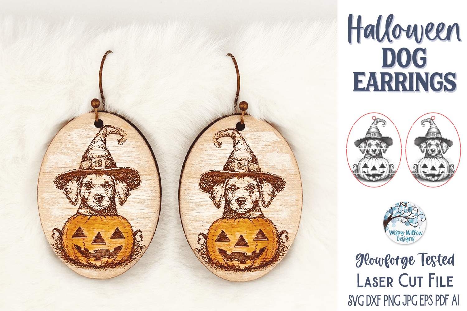 Halloween Dog Earring SVG File for Glowforge and Laser Cutter Wispy Willow Designs Company