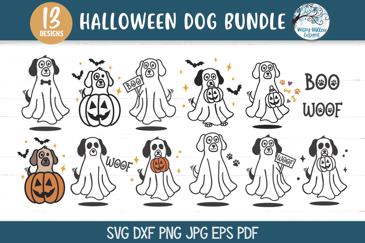 Halloween Dog SVG Bundle | Ghost Pet Animals Wispy Willow Designs Company