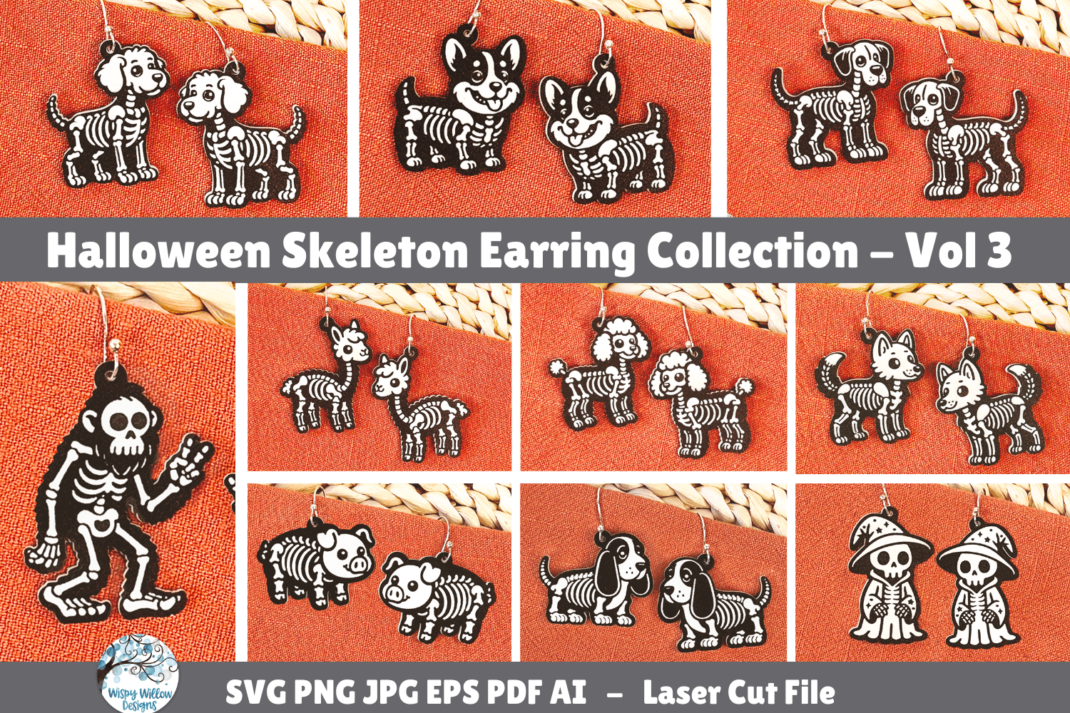 Halloween Skeleton Earring Bundle Vol 3- SVG Files for Laser Cutter Wispy Willow Designs Company