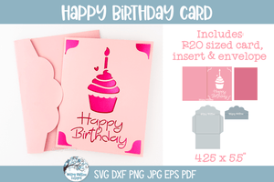 Happy Birthday Card SVG | Papercut R20 Card and Envelope Greetings Design Wispy Willow Designs Company