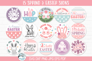 Happy Easter and Spring Round Sign SVG Bundle Wispy Willow Designs Company