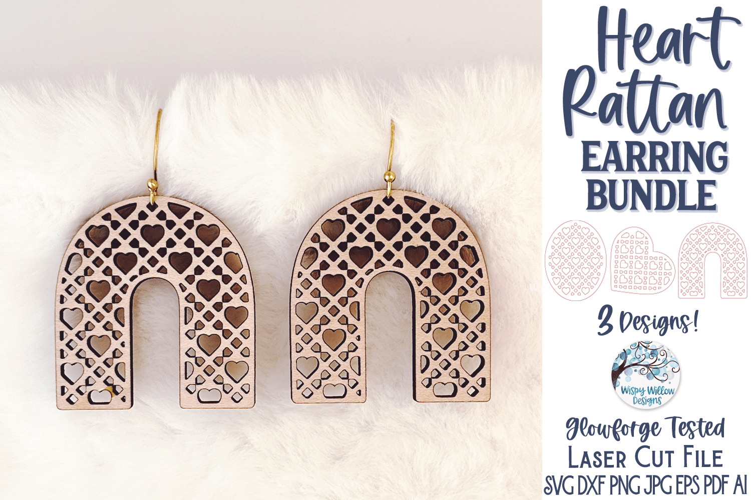 Heart Rattan Earring File Bundle for Glowforge Laser Wispy Willow Designs Company