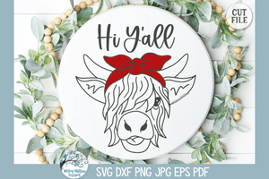 Hi Y'all SVG | Long-Haired Cow with Bow Wispy Willow Designs Company