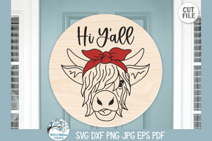 Hi Y'all SVG | Long-Haired Cow with Bow Wispy Willow Designs Company