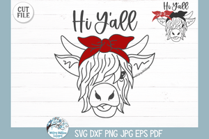 Hi Y'all SVG | Long-Haired Cow with Bow Wispy Willow Designs Company