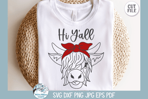 Hi Y'all SVG | Long-Haired Cow with Bow Wispy Willow Designs Company