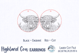 Highland Cow Earring SVG File for Glowforge and Laser Cutter Wispy Willow Designs Company