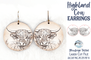 Highland Cow Earring SVG File for Glowforge and Laser Cutter Wispy Willow Designs Company