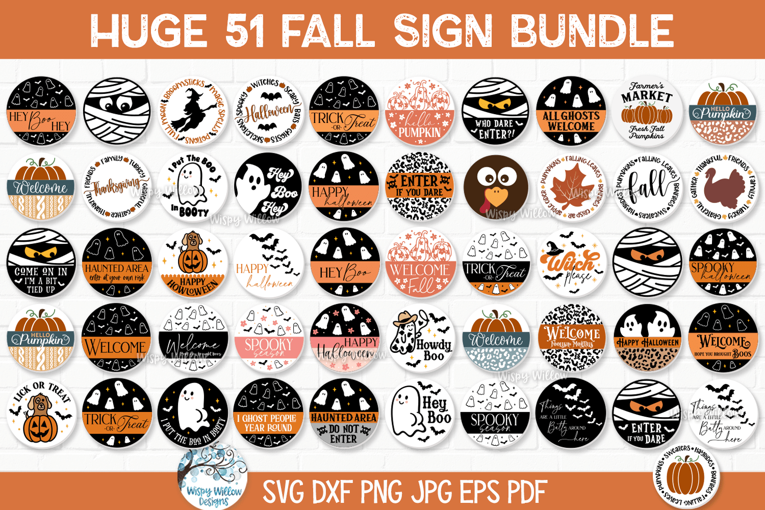 Huge Fall Round Sign SVG Bundle| Halloween Season Collection Wispy Willow Designs Company