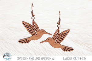 Hummingbird Earrings SVG File for Laser Cutter Wispy Willow Designs Company