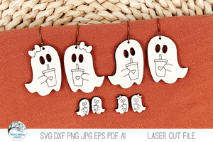 Iced Coffee Ghost Halloween Dangle and Stud Earring SVG Files Wispy Willow Designs Company