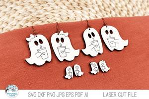 Iced Coffee Ghost Halloween Dangle and Stud Earring SVG Files Wispy Willow Designs Company