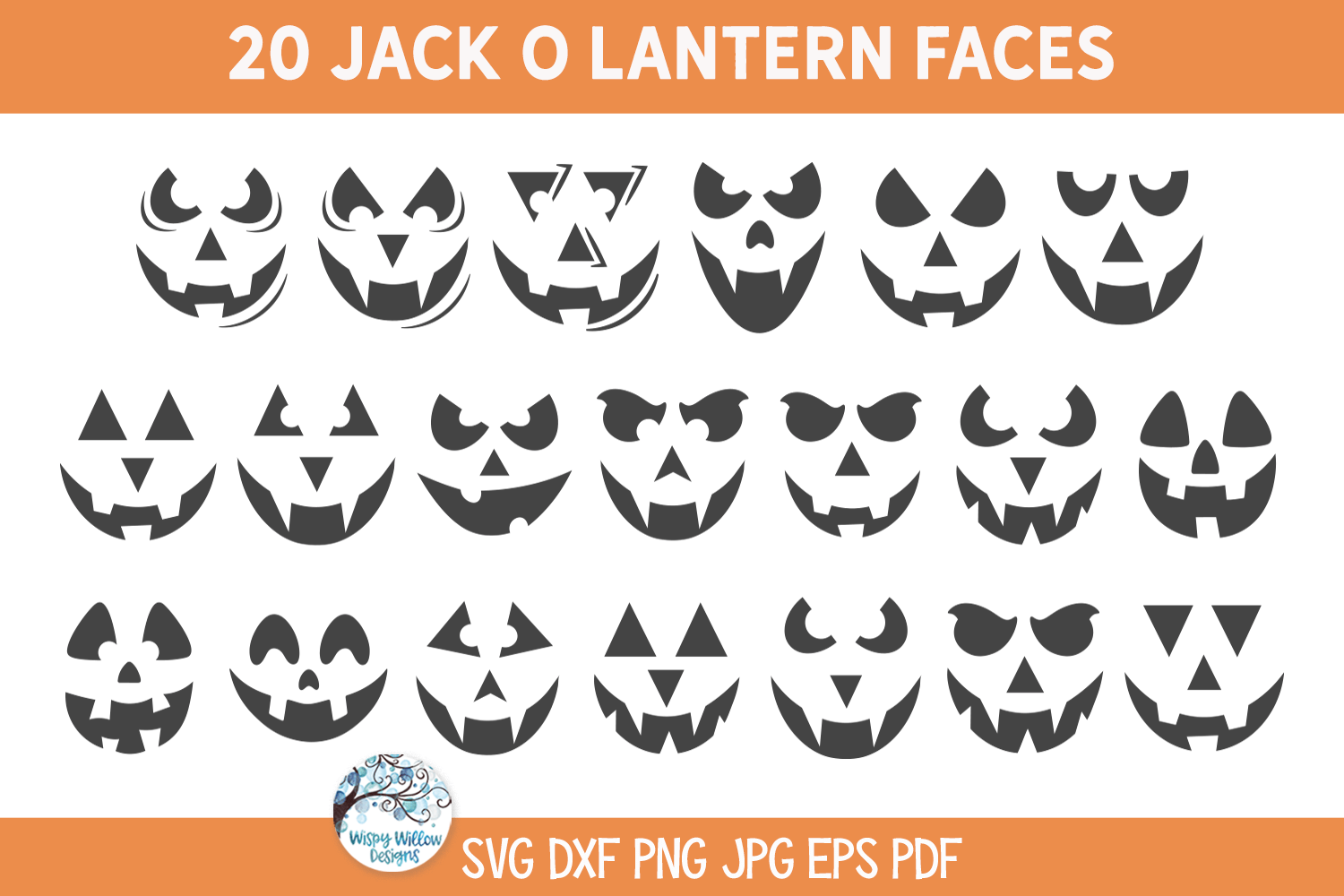 Jack O Lantern Faces SVG | Spooky Pumpkin Designs Wispy Willow Designs Company