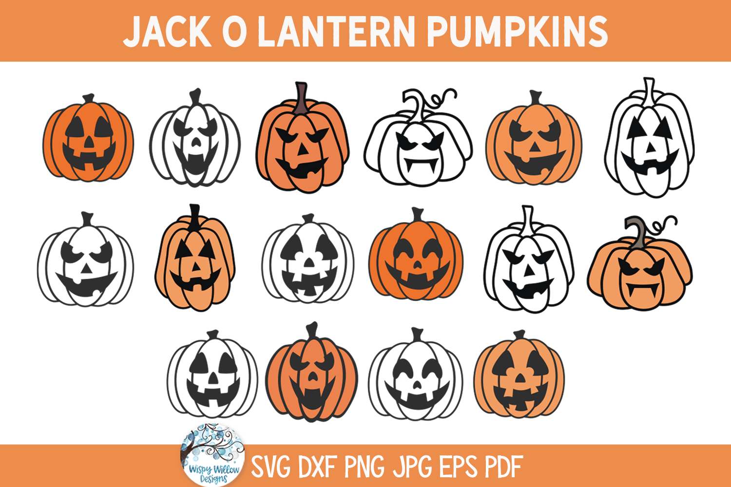 Jack O Lantern SVG Bundle | Halloween Pumpkin Art Wispy Willow Designs Company