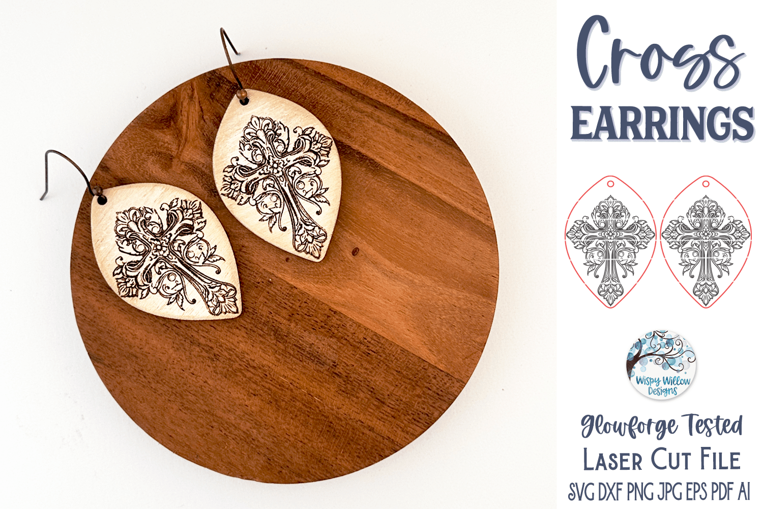 Jesus Cross Earring File for Glowforge or Laser Cutter Wispy Willow Designs Company